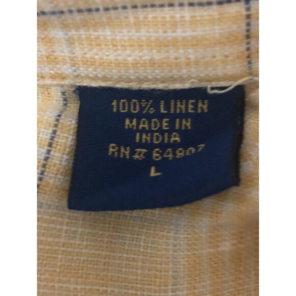 T. Harris London Button Down Shirt Mens Yellow Large 100% Linen - Picture 4 of 6